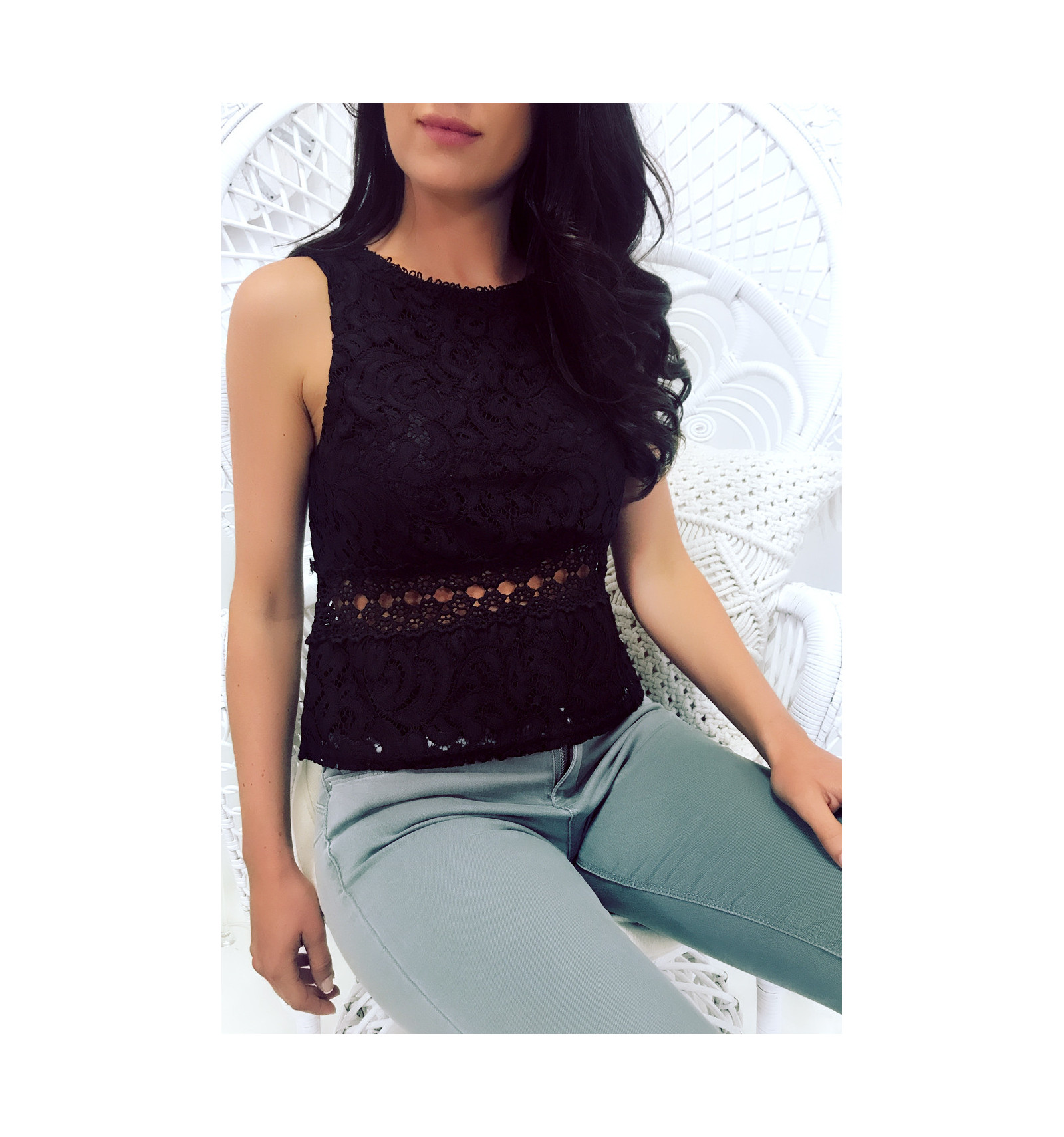 Croq top Noir en dentelle - F2575