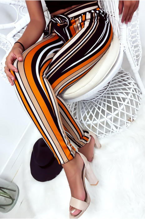 black and orange striped pants