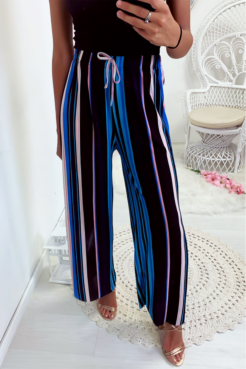 Joli pantalon palazzo rayé à dominance turquoise Joli pantalon palazzo rayé à dominance turquoise