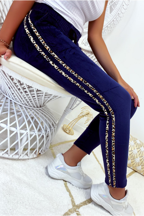 navy velvet joggers