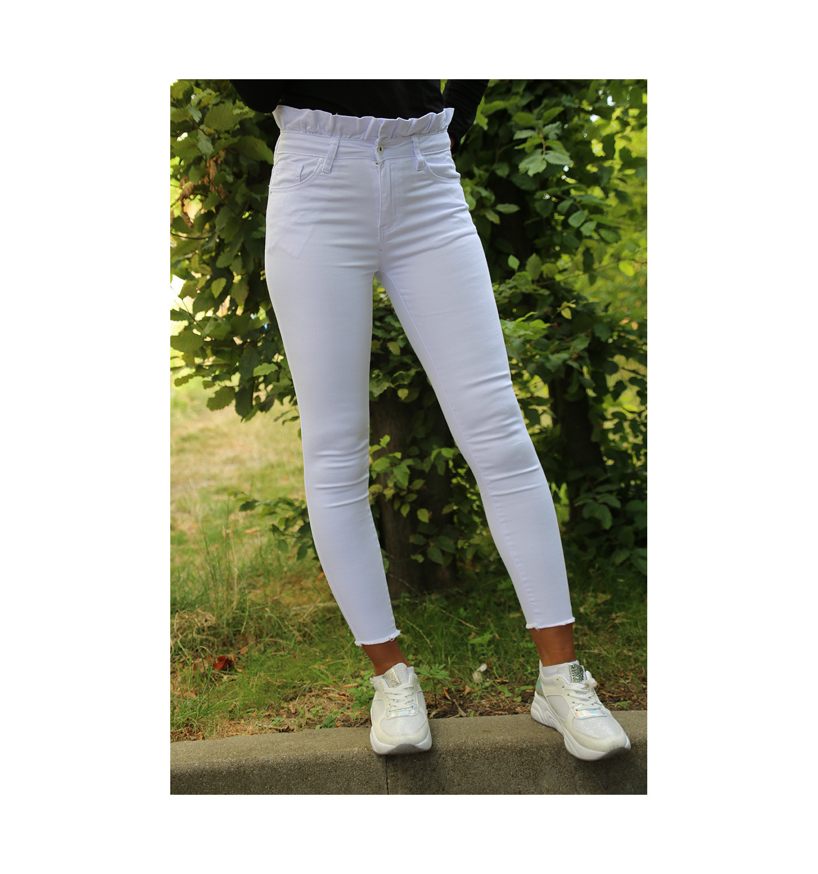 jeans with frills at the bottom