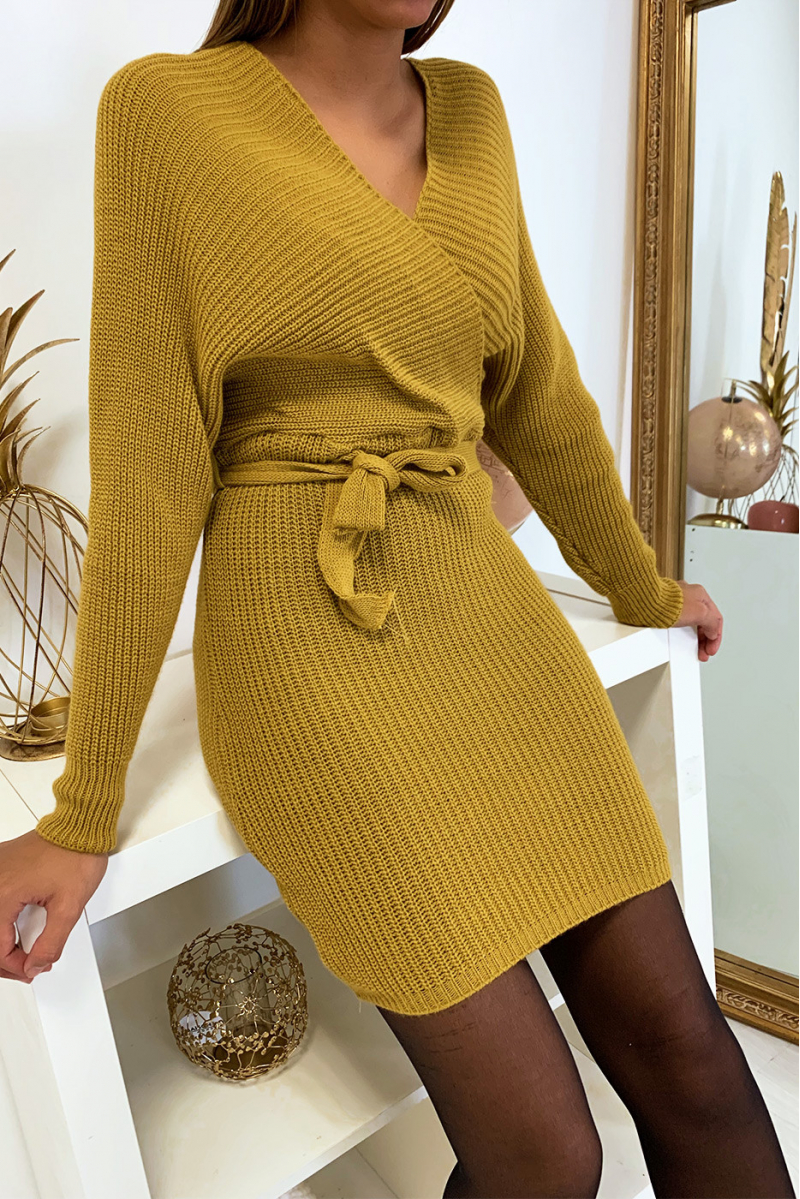robe pull moutarde femme