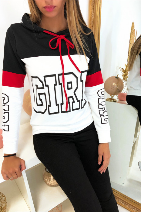 white hoodie black writing