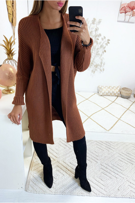 Long Camel Cardigan With Bat Sleeve