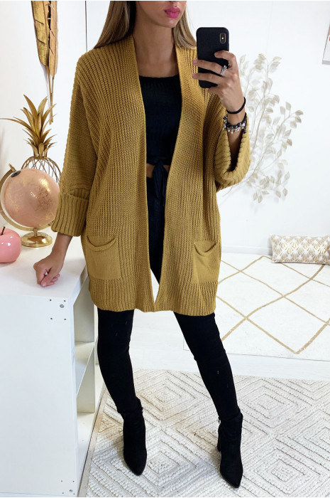 mustard cardigan with pockets