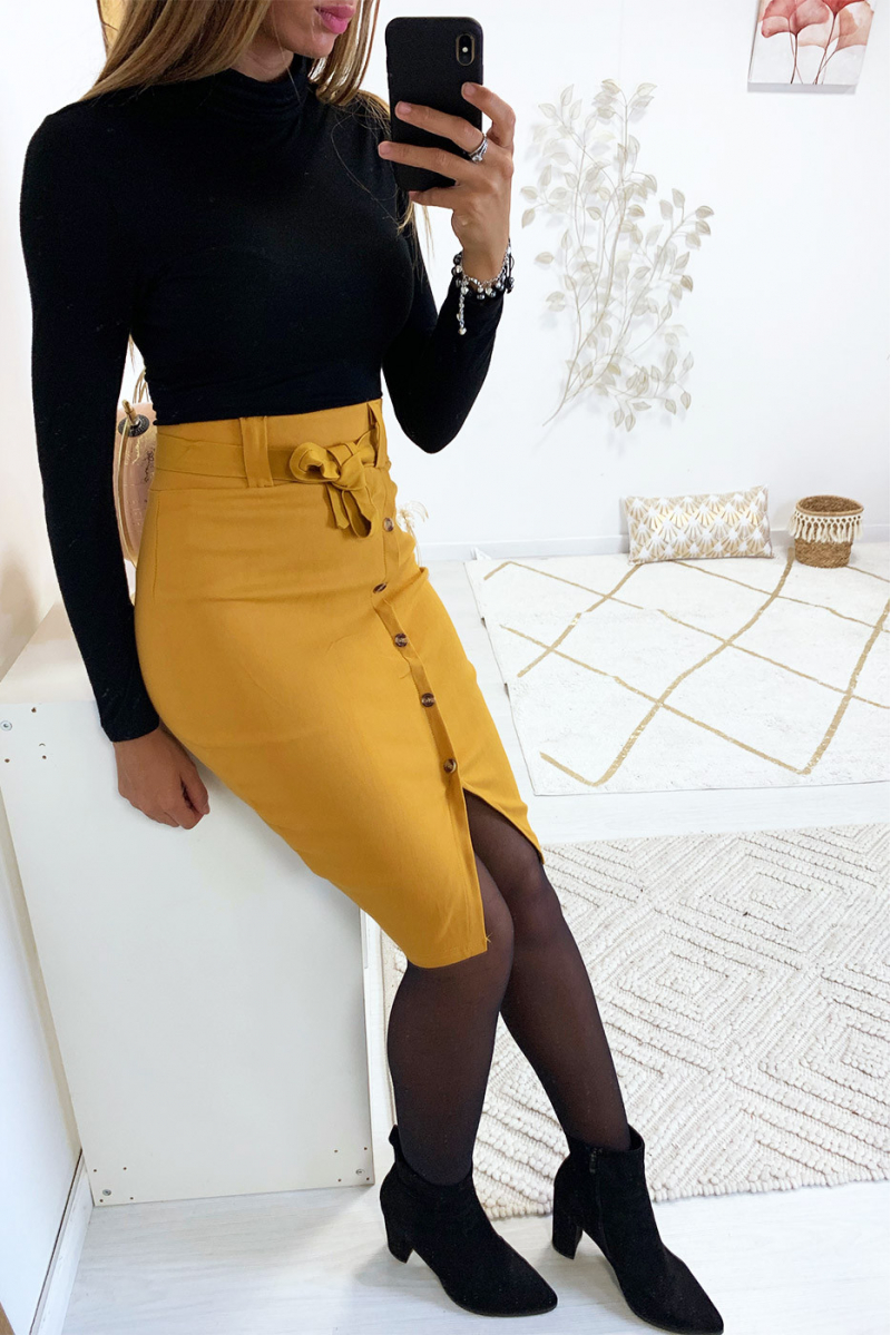 jupe droite jaune moutarde