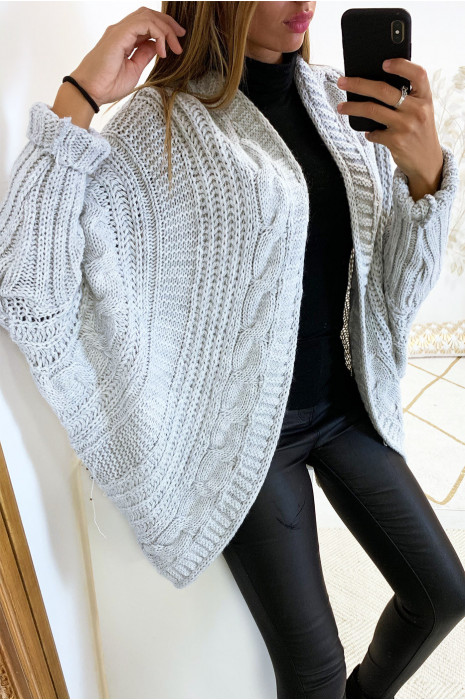 thick gray cardigan