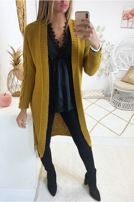 long mustard cardigan