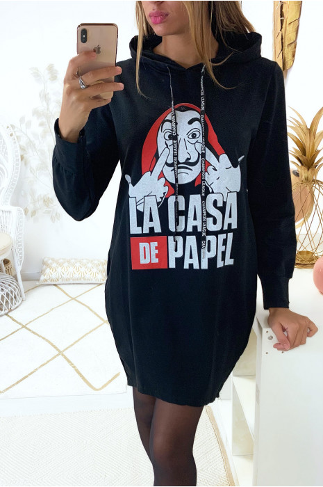 black hoodie with writing