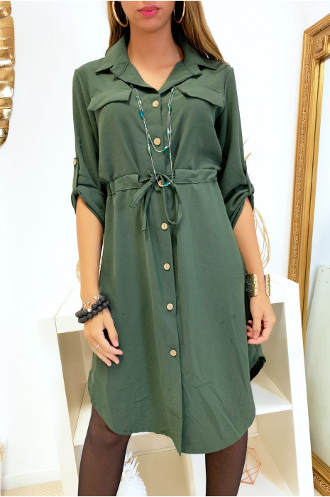 Robe chemise kaki Outlet