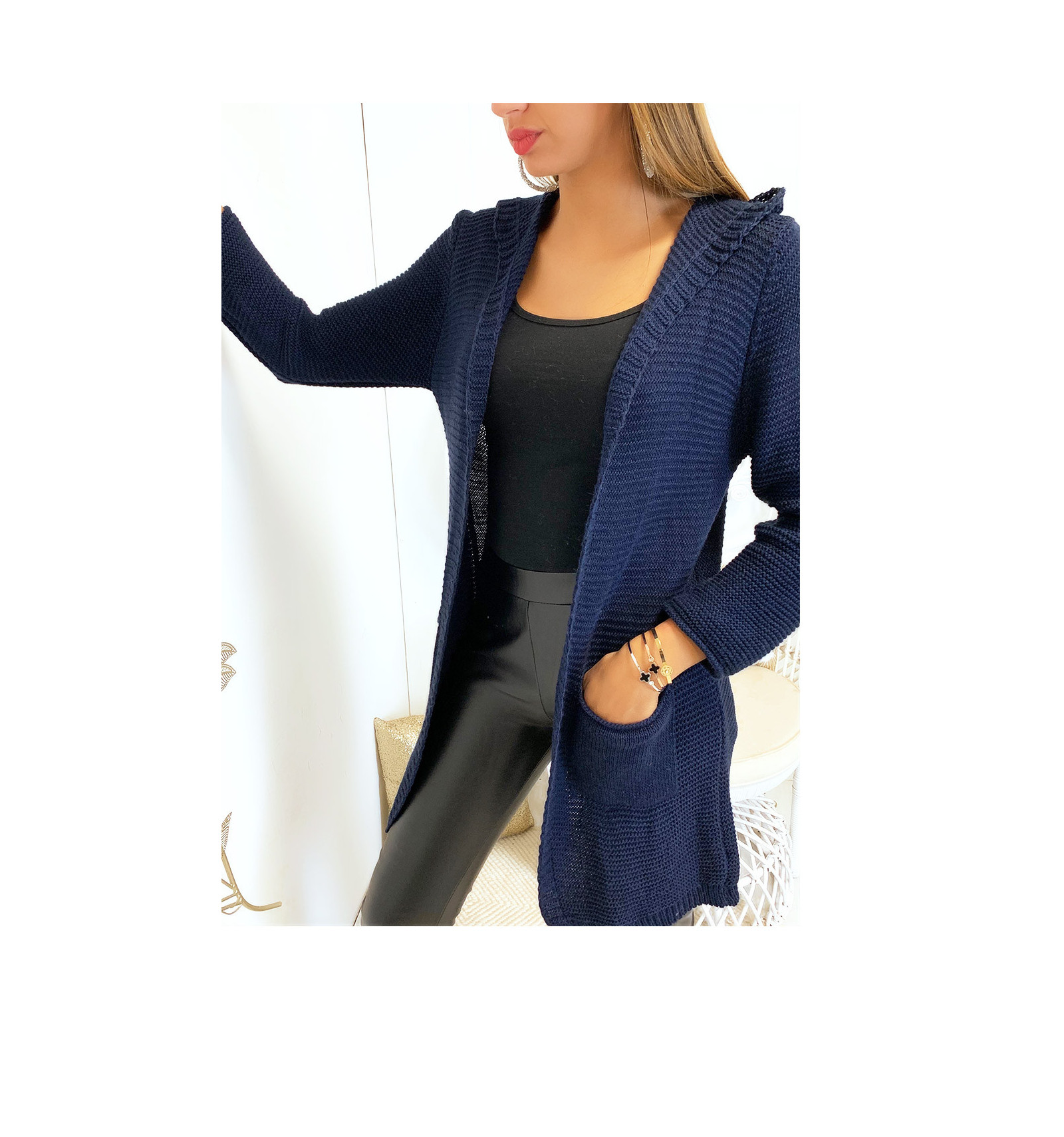 navy cardigan with pockets