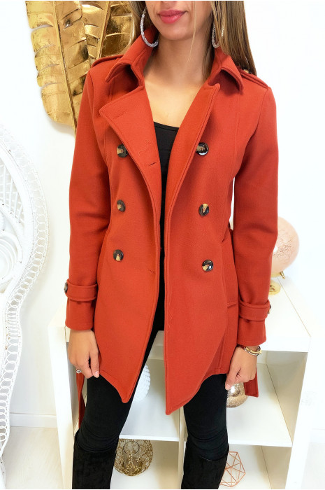 Veste 34 trench en bordeaux croisé avec 6 boutons et ceinture Veste 34 trench en noir croisé avec 6 boutons et ceinture