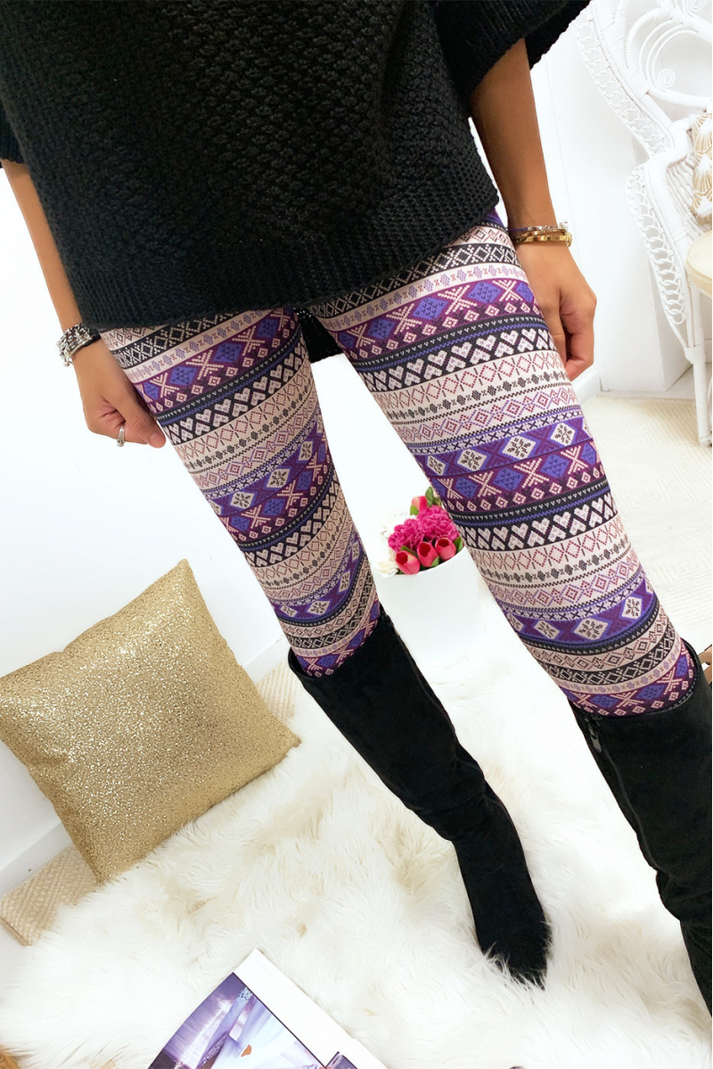 Joli legging imprimé aztèque en magenta et beige G9-240 Joli legging imprimé aztèque en magenta et beige G9-240