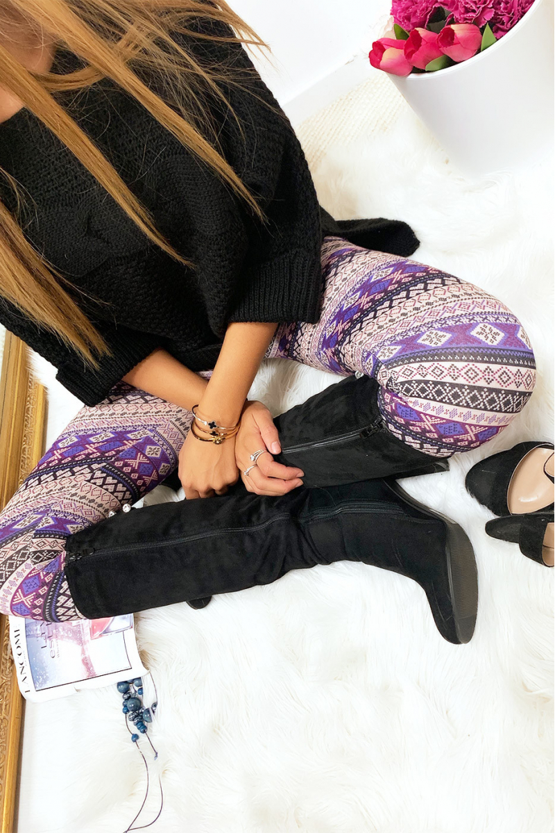 Joli legging imprimé aztèque en magenta et beige G9-240 Joli legging imprimé aztèque en magenta et beige G9-240