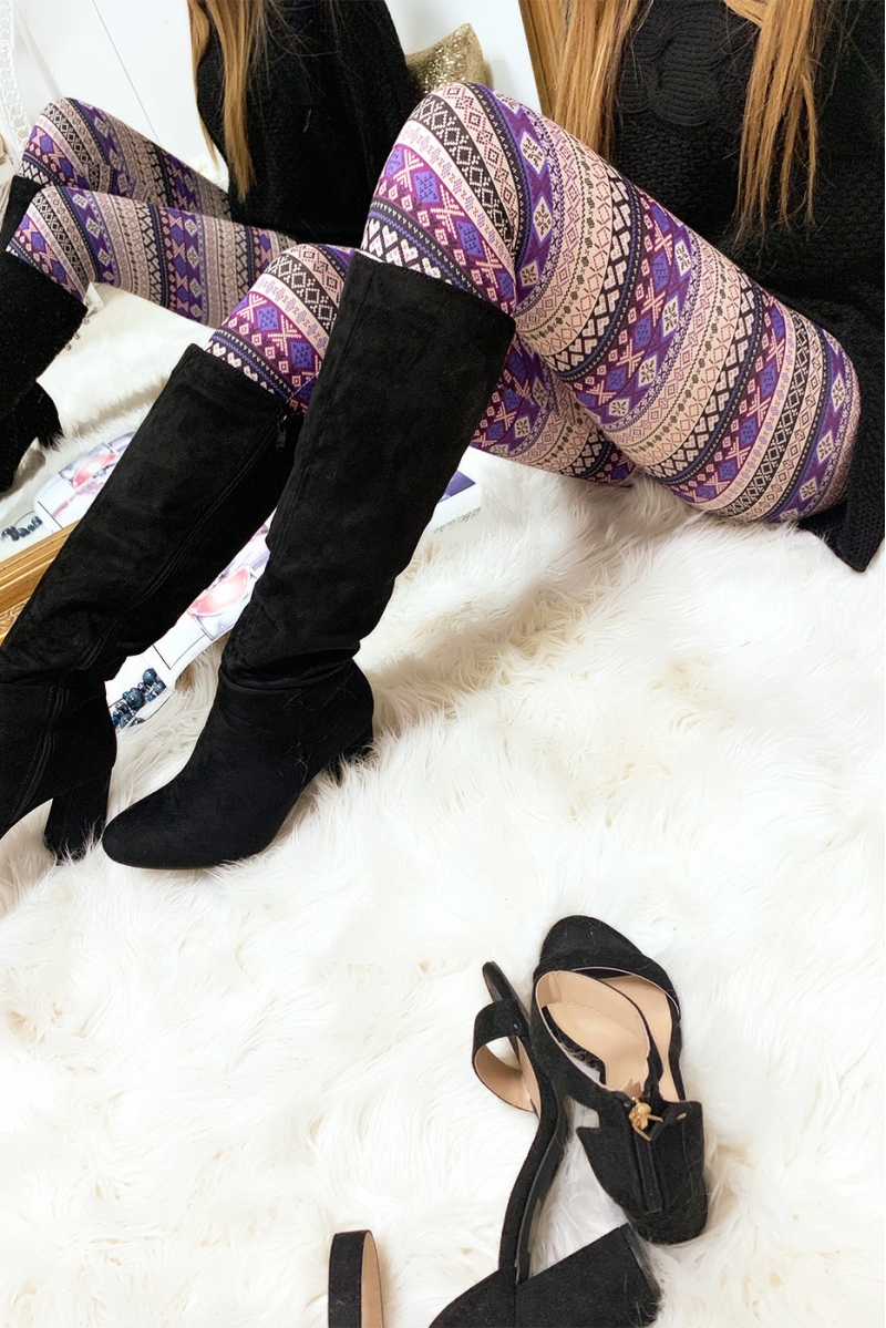 Joli legging imprimé aztèque en magenta et beige G9-240 Joli legging imprimé aztèque en magenta et beige G9-240