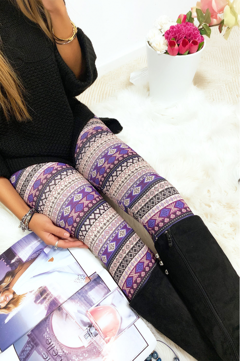 Joli legging imprimé aztèque en magenta et beige G9-240 Joli legging imprimé aztèque en magenta et beige G9-240