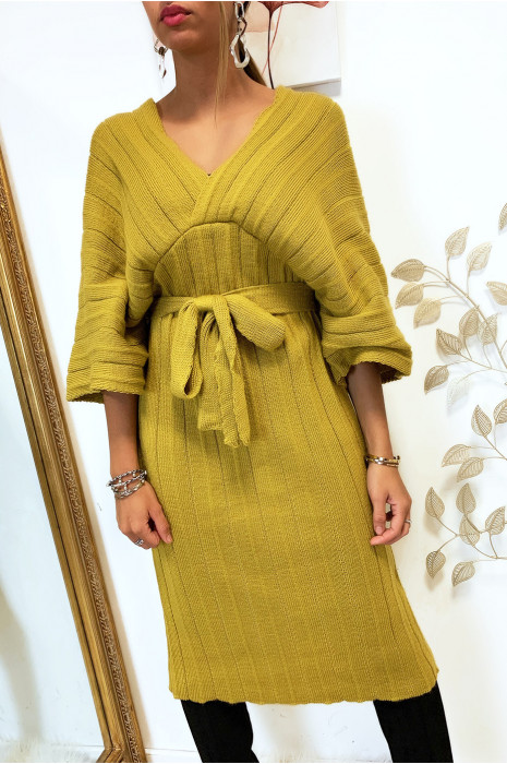 mustard kimono dress