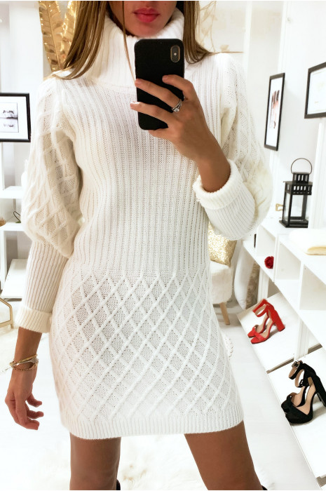 Robe pull col roulé blanche Clearance