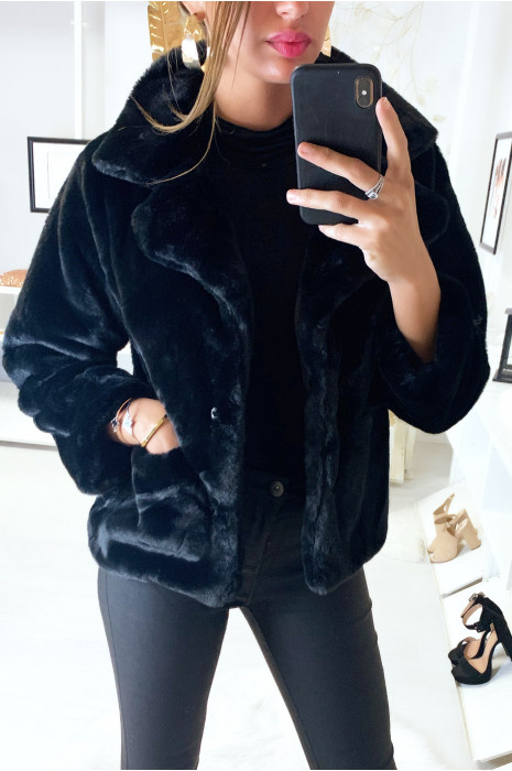 veste noire fausse fourrure