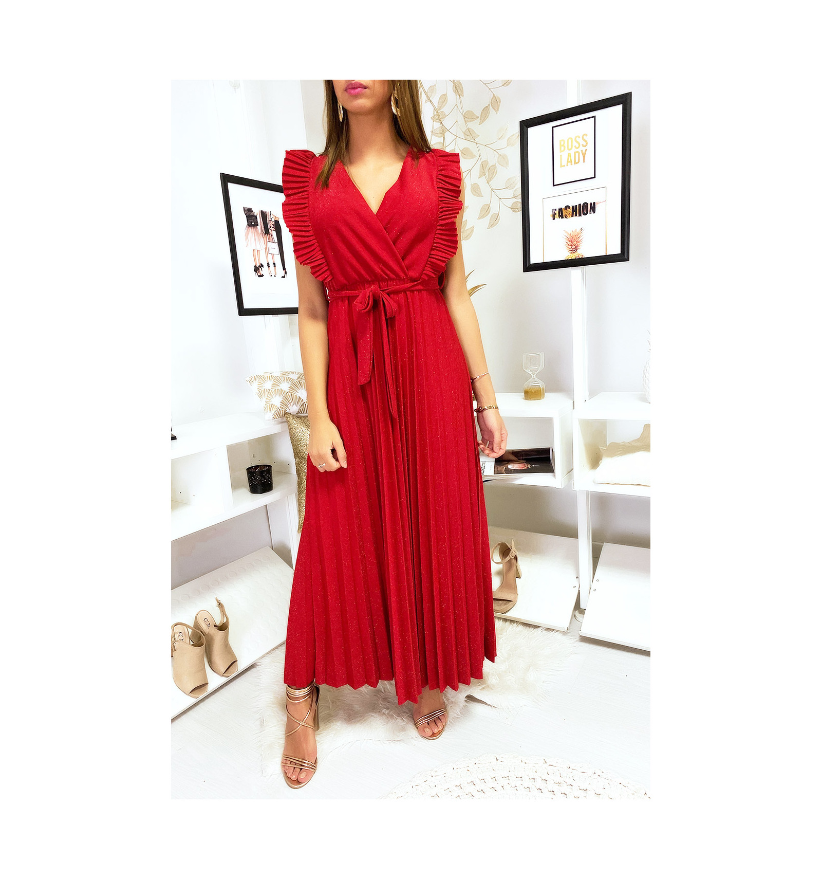 robe plissee rouge