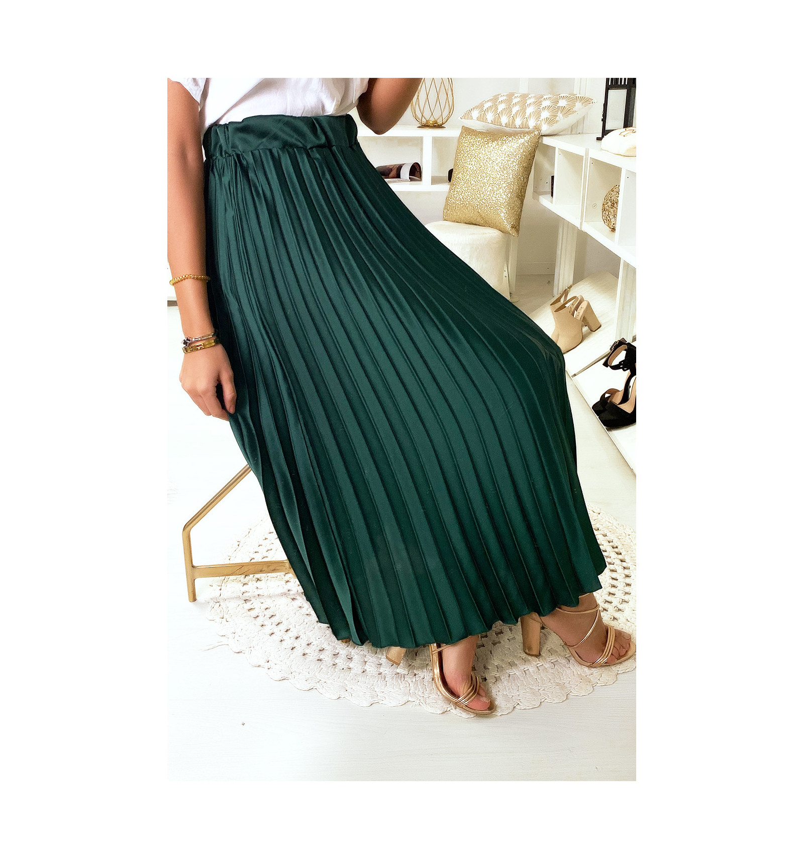 Jupe plissée verte Clearance