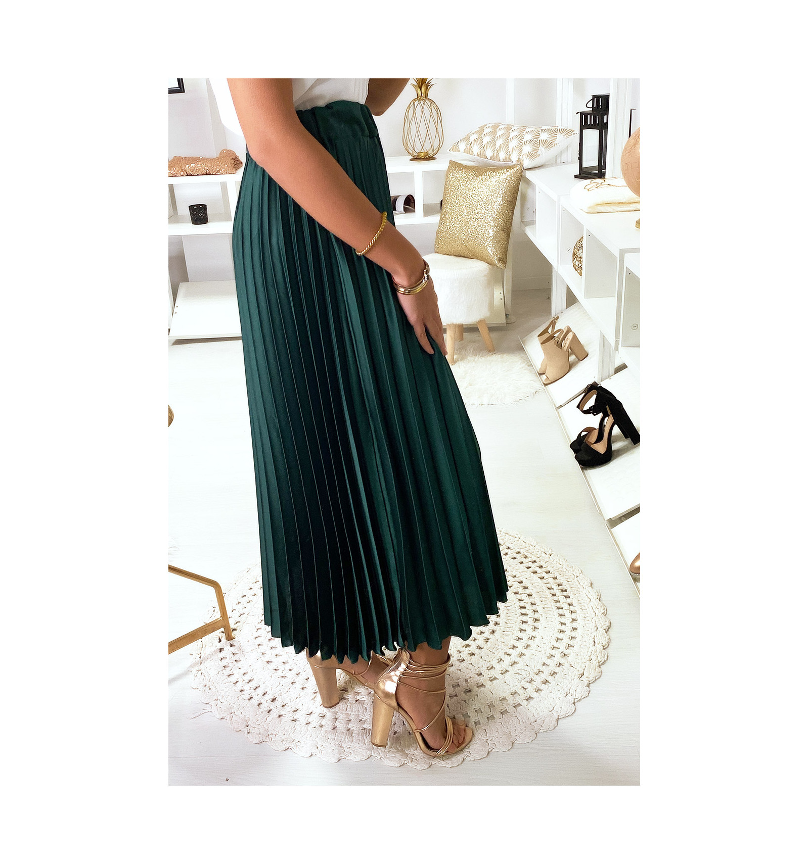 Jupe plissée verte Clearance
