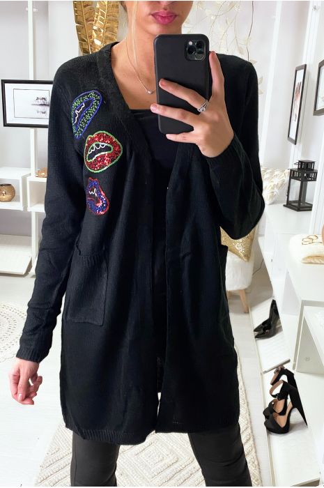 sequin black cardigan