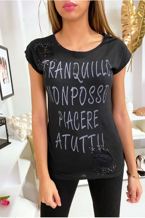 tee shirt noir avec dentelle