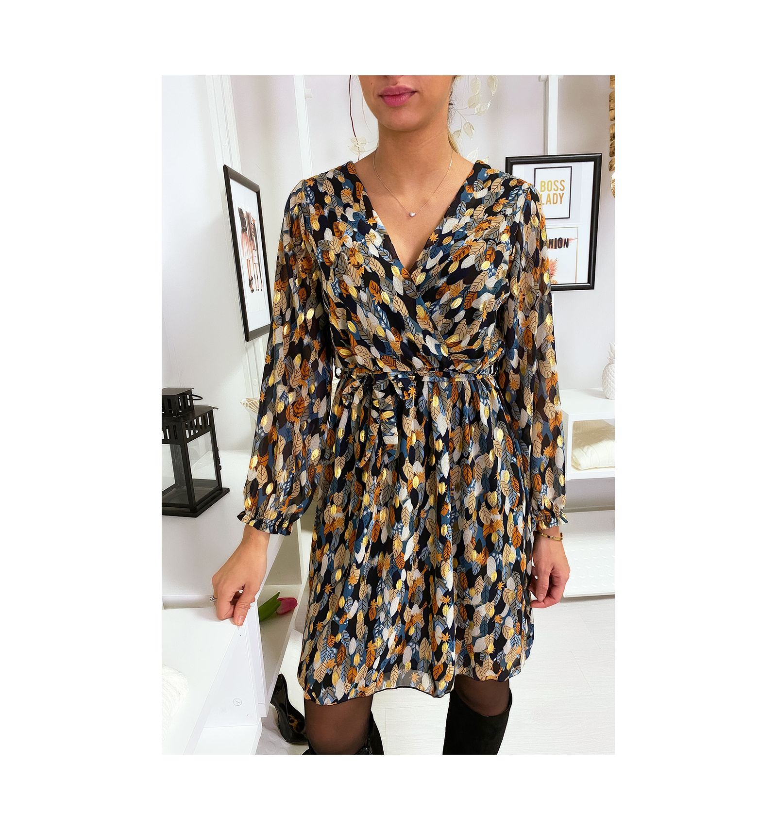 robe motif feuille