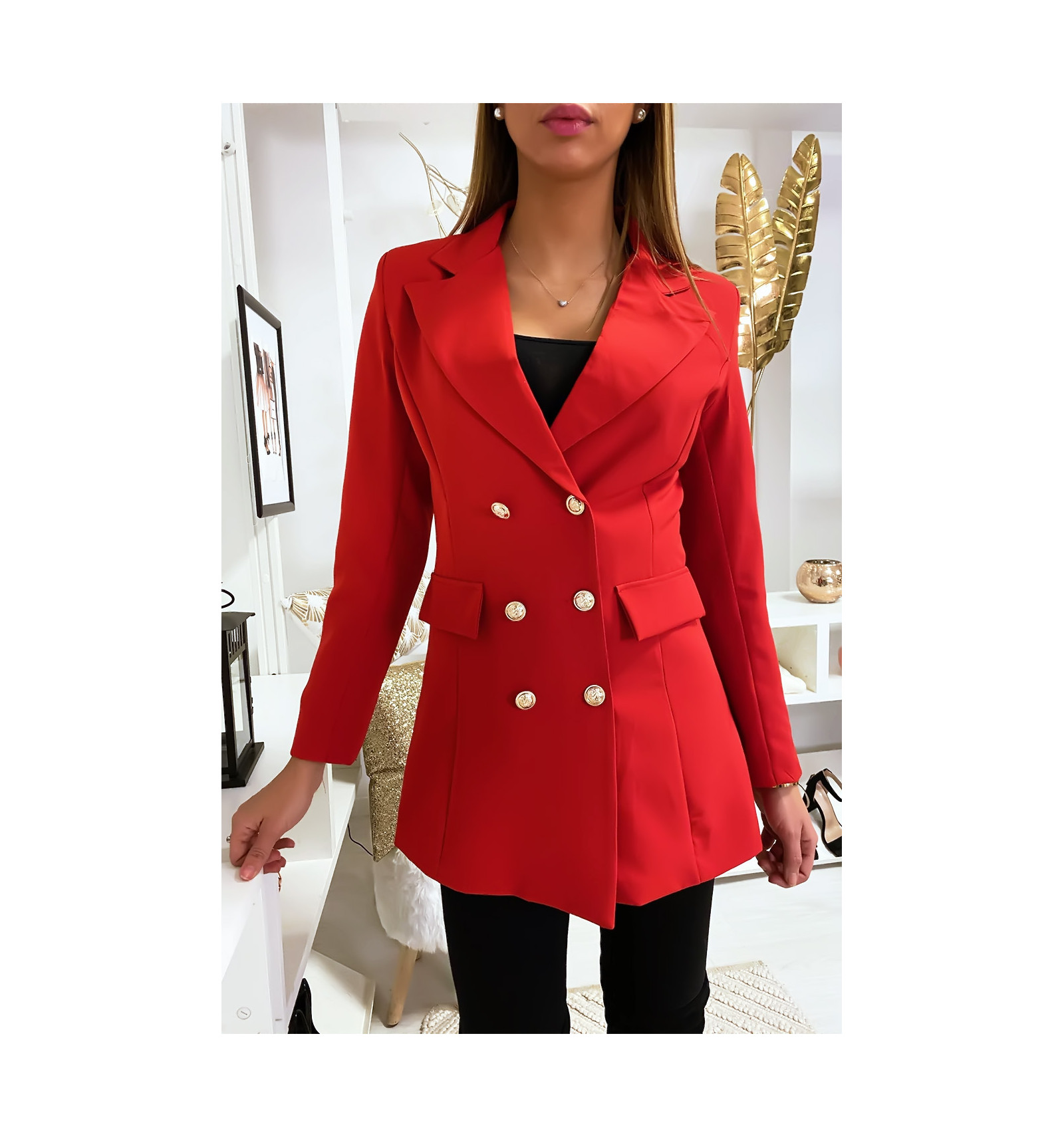 Veste blazer rouge pour femme