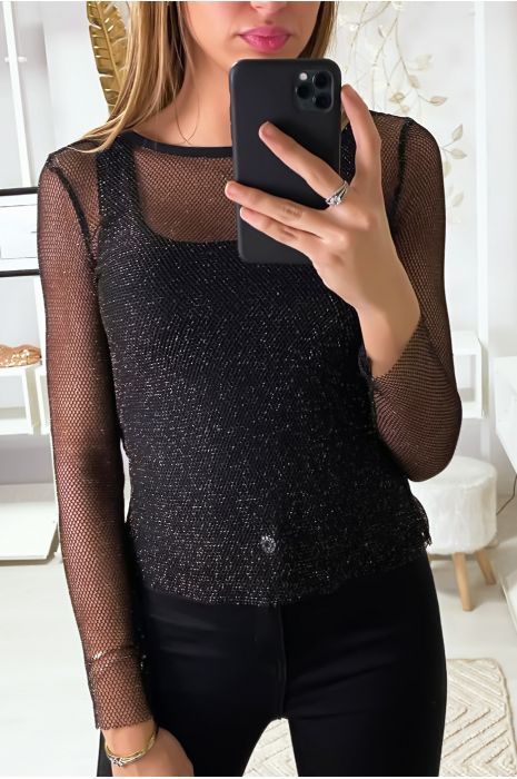 Haut noir en mail transparent et doré