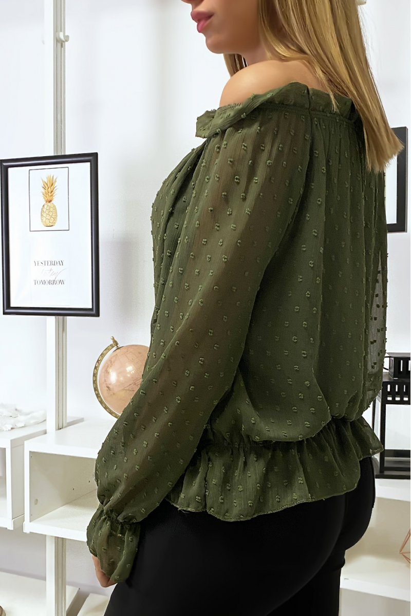 Kaki Plumetti Bardot-top met lange mouwen Kaki Plumetti Bardot-top met lange mouwen