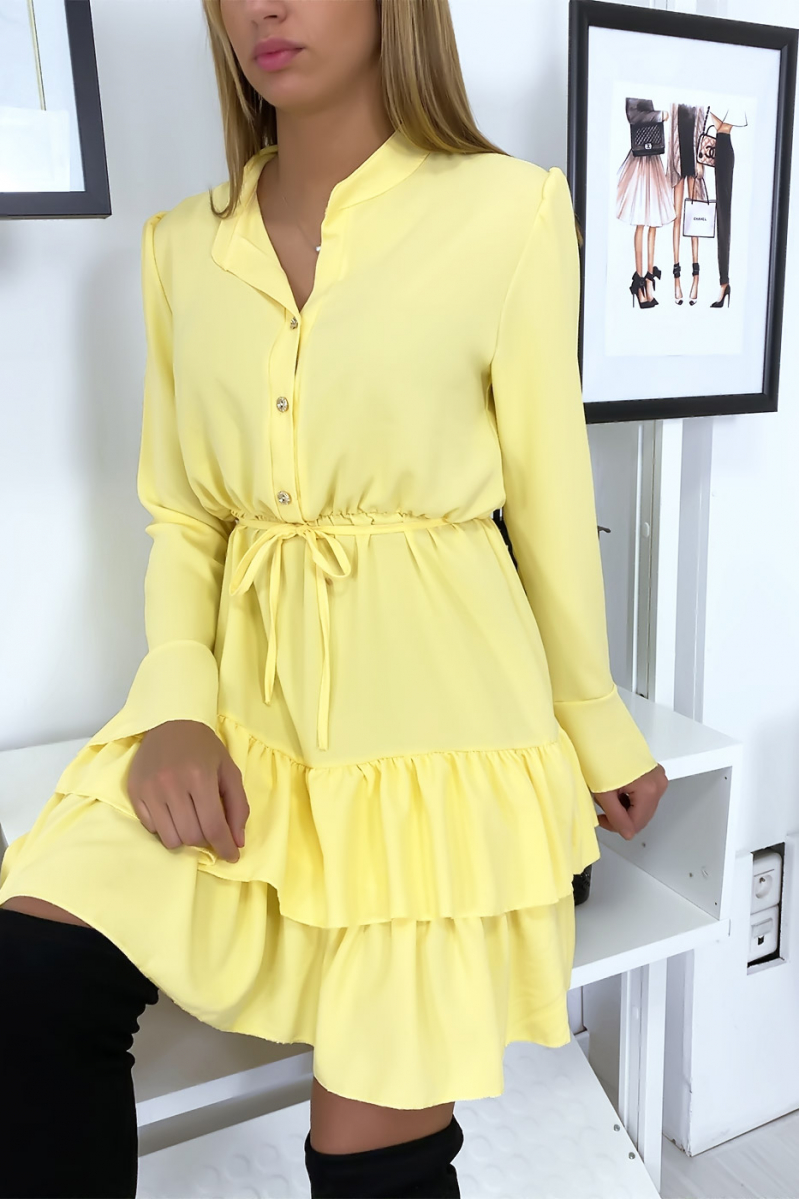 Robe jaune fluide à volants Robe jaune fluide à volants