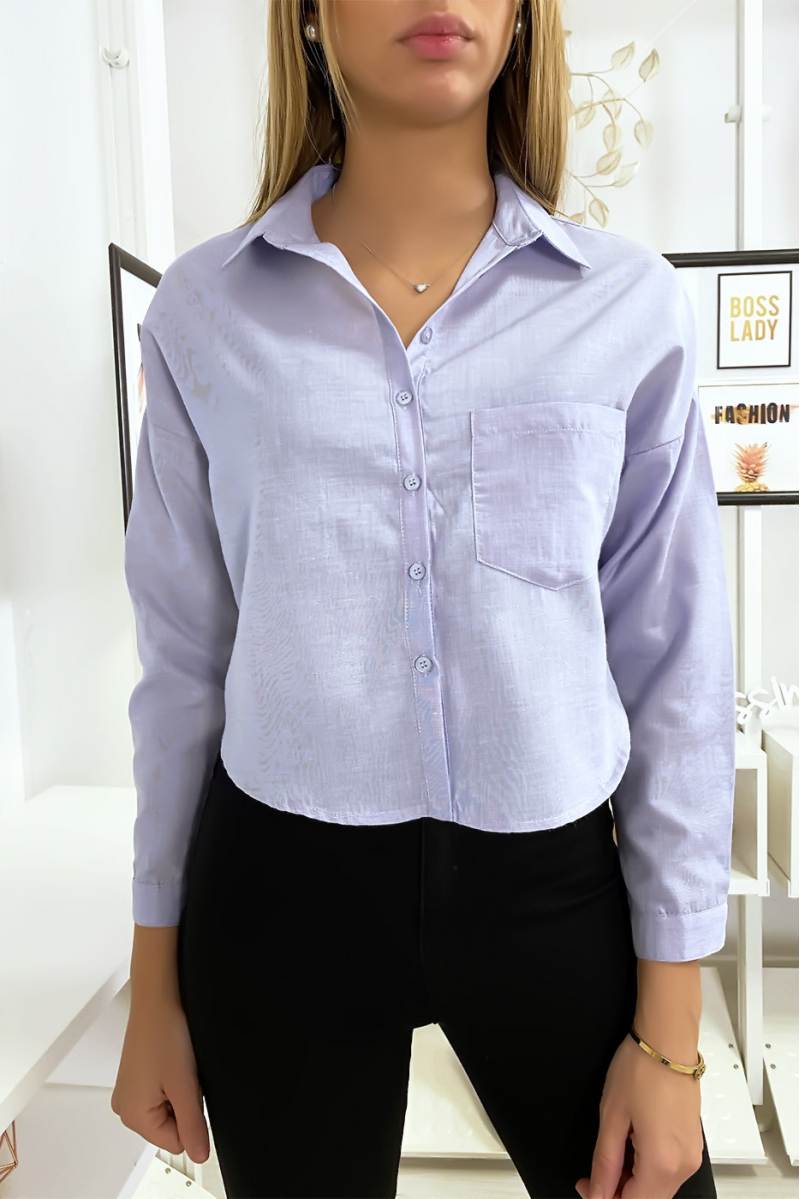 Chemise bleu courte à inscription dans le dos Chemise bleu courte à inscription dans le dos
