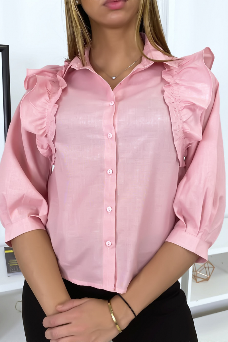 Chemise rose froncée devant Chemise rose froncée devant