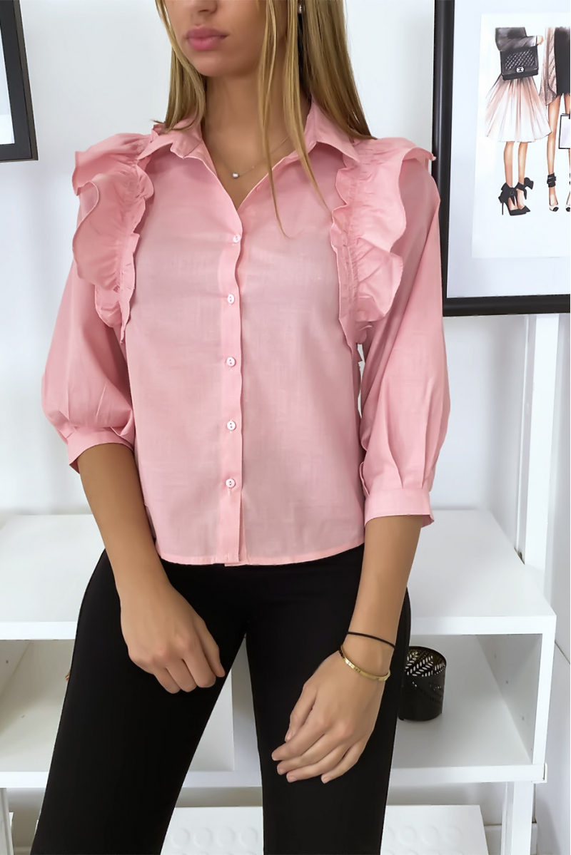 Chemise rose froncée devant Chemise rose froncée devant