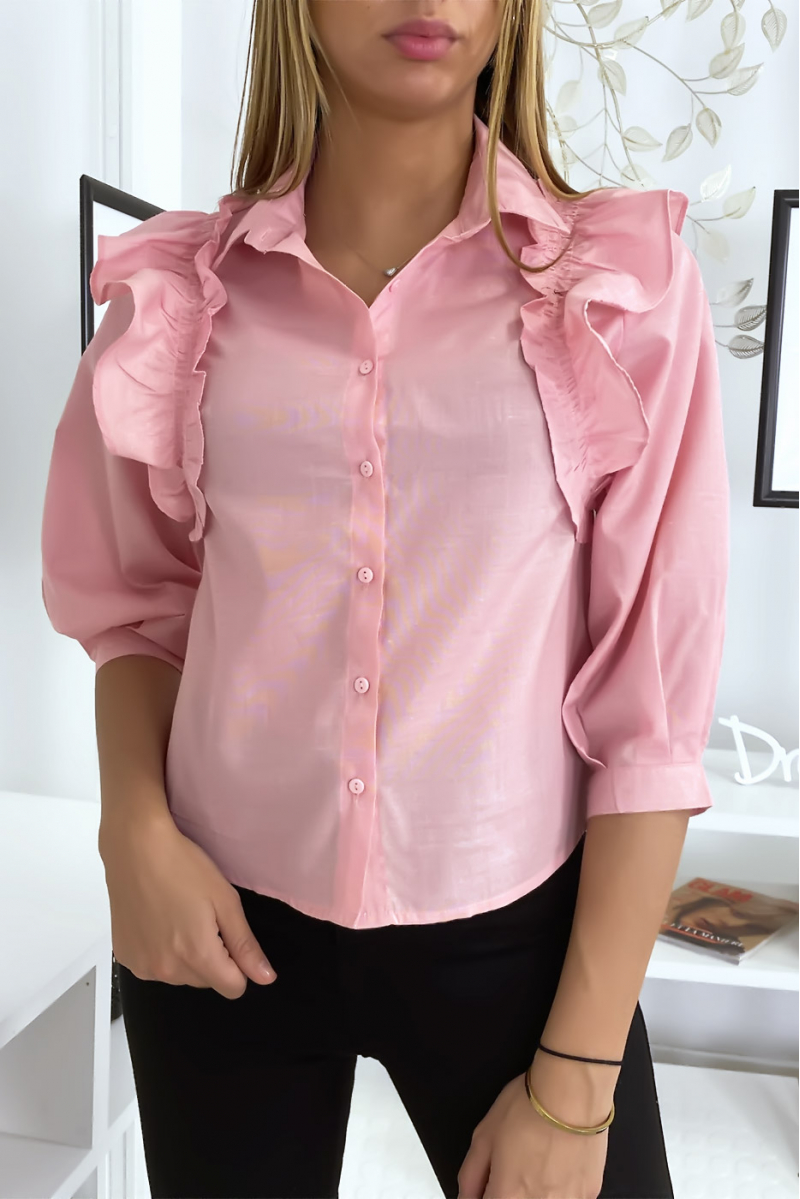 Chemise rose froncée devant Chemise rose froncée devant