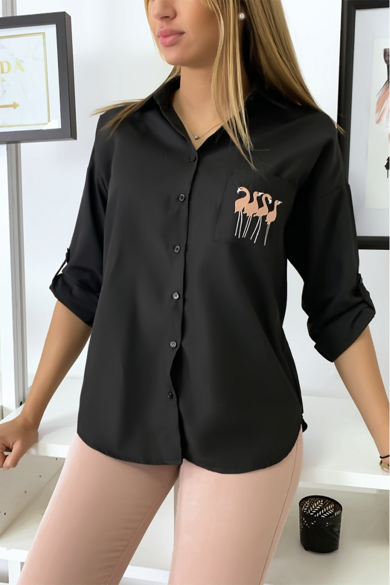 Chemise noir flamands roses Chemise noir flamands roses