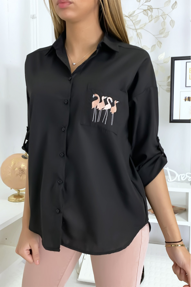 Chemise noir flamands roses Chemise noir flamands roses