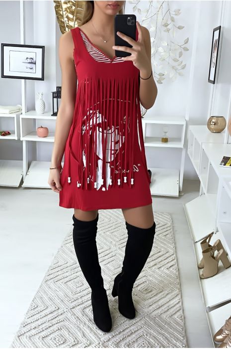 red fringe dress