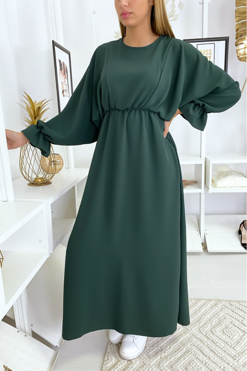Robe femme longue verte à col rond Robe femme longue verte à col rond