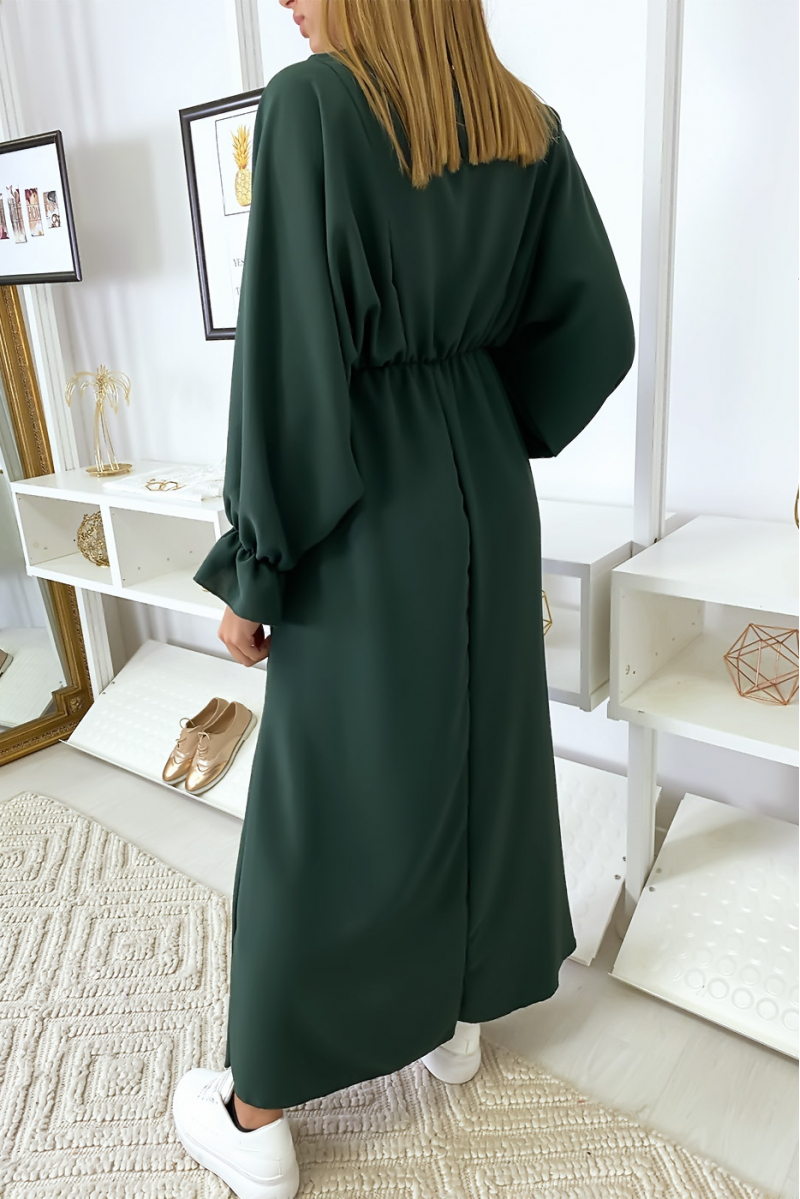 Robe femme longue verte à col rond Robe femme longue verte à col rond