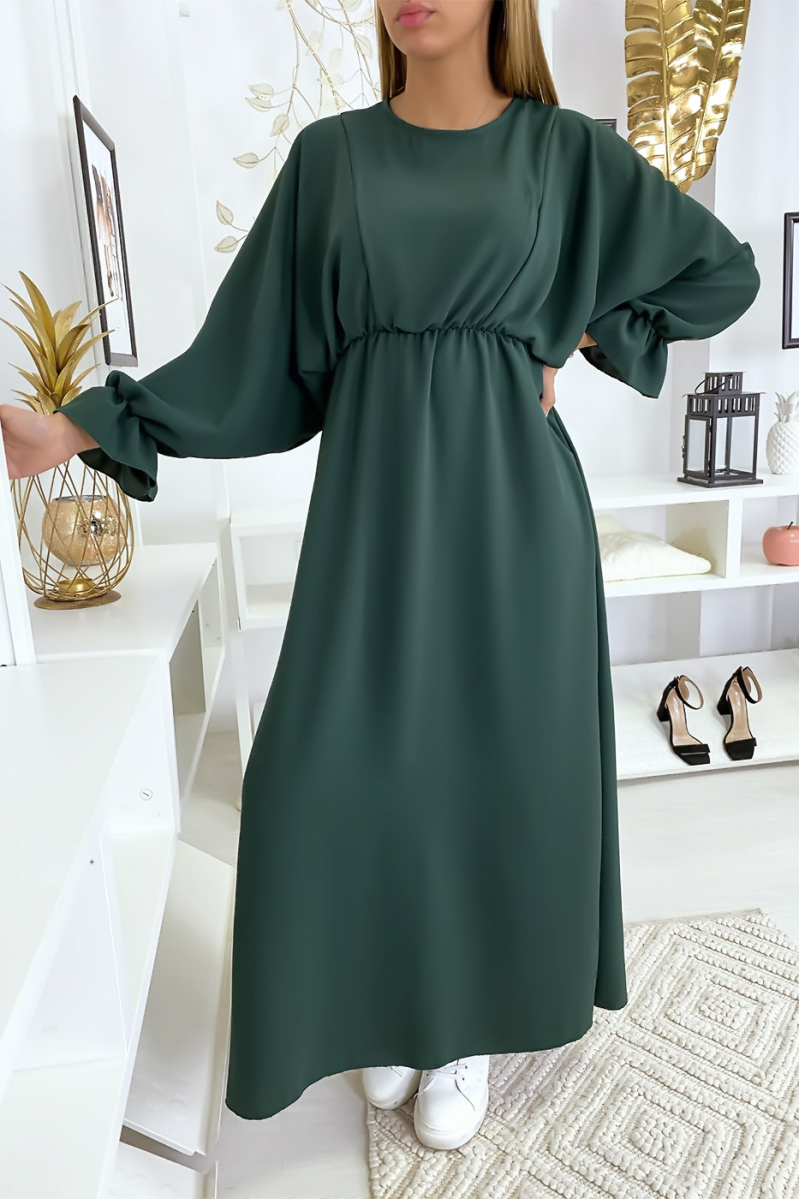 Robe femme longue verte à col rond Robe femme longue verte à col rond