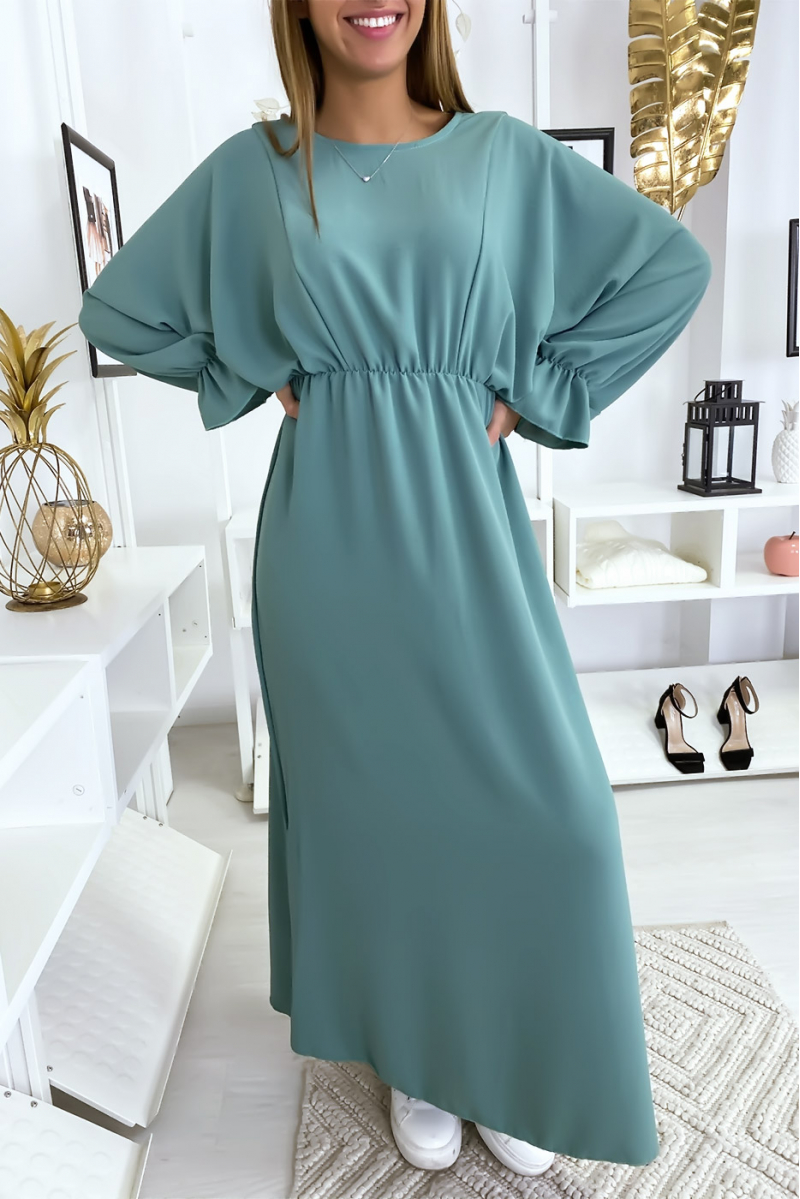 Robe femme longue turquoise à col rond Robe femme longue turquoise à col rond