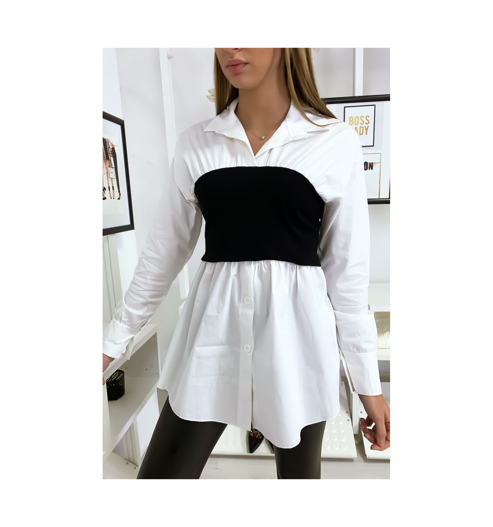 Ensemble Chemise Blanche Et Corset Noir