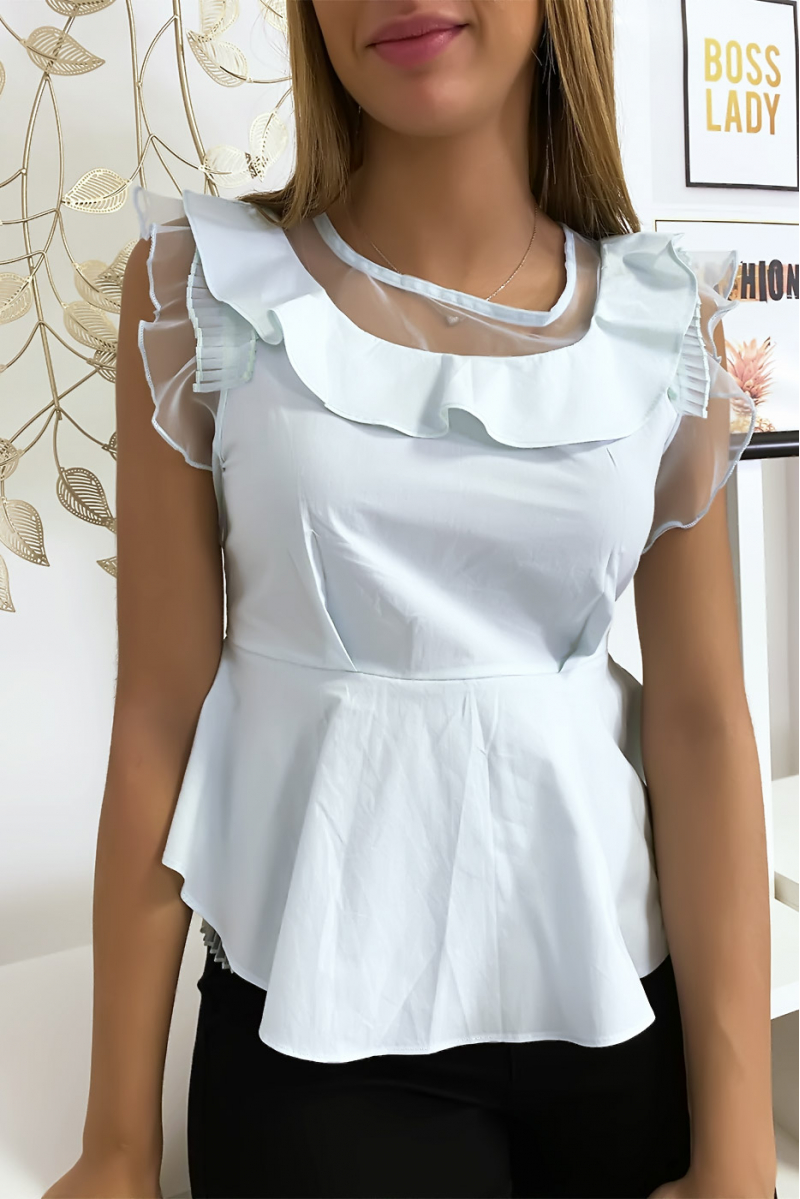 Blouse bleu avec volant et tulle Blouse bleu avec volant et tulle