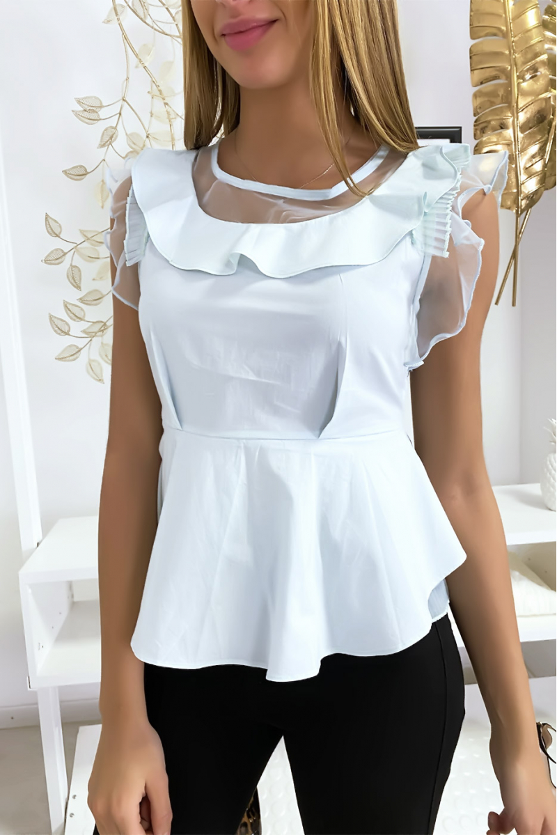 Blouse bleu avec volant et tulle Blouse bleu avec volant et tulle