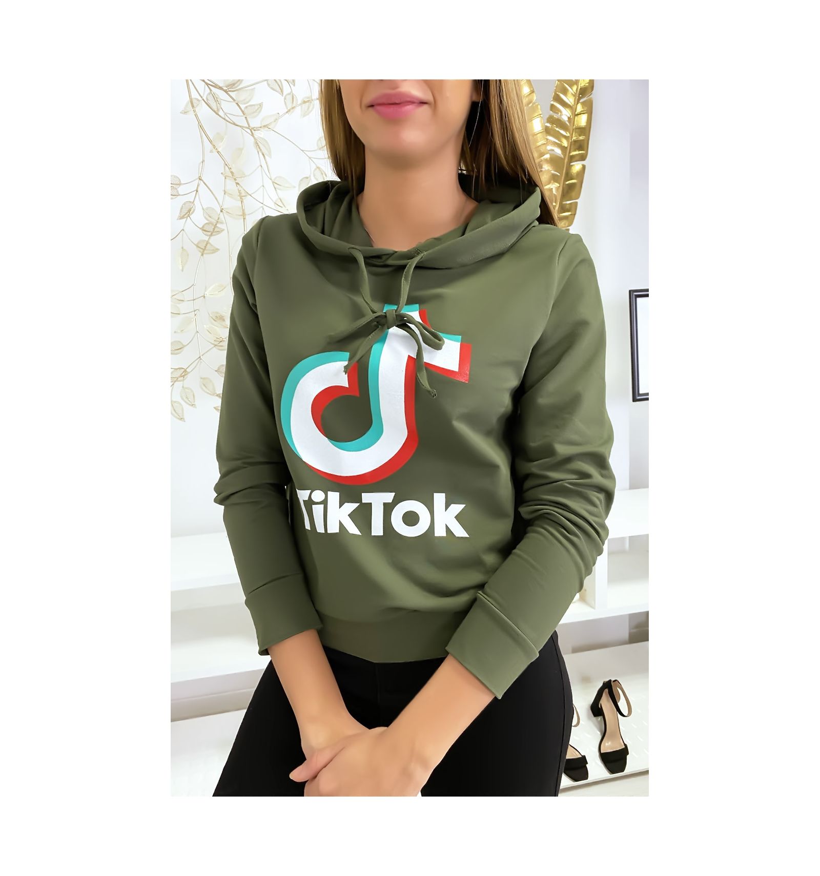 Pull sweat  kaki logo Tik  Tok 