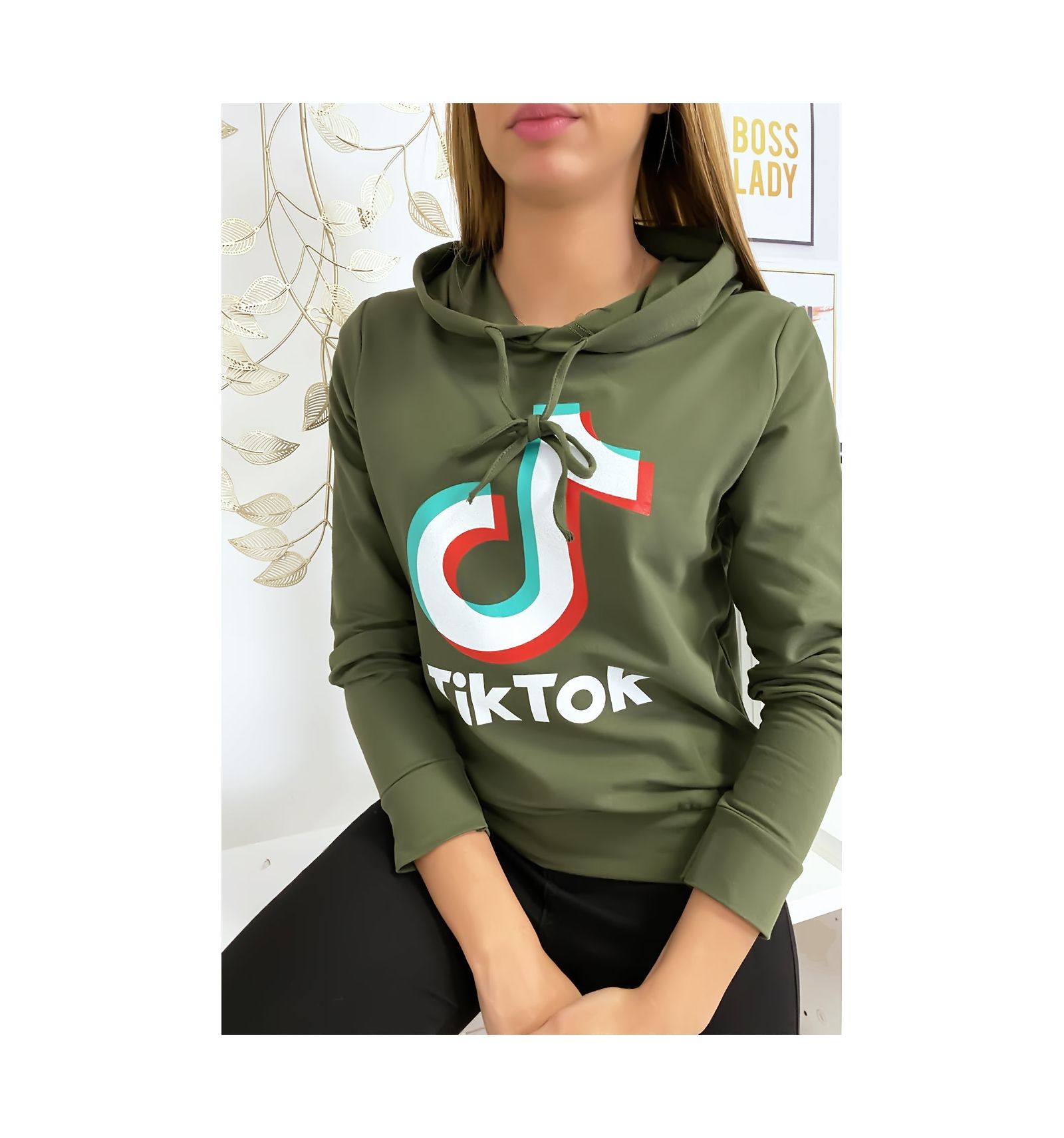 Pull sweat  kaki logo Tik  Tok 