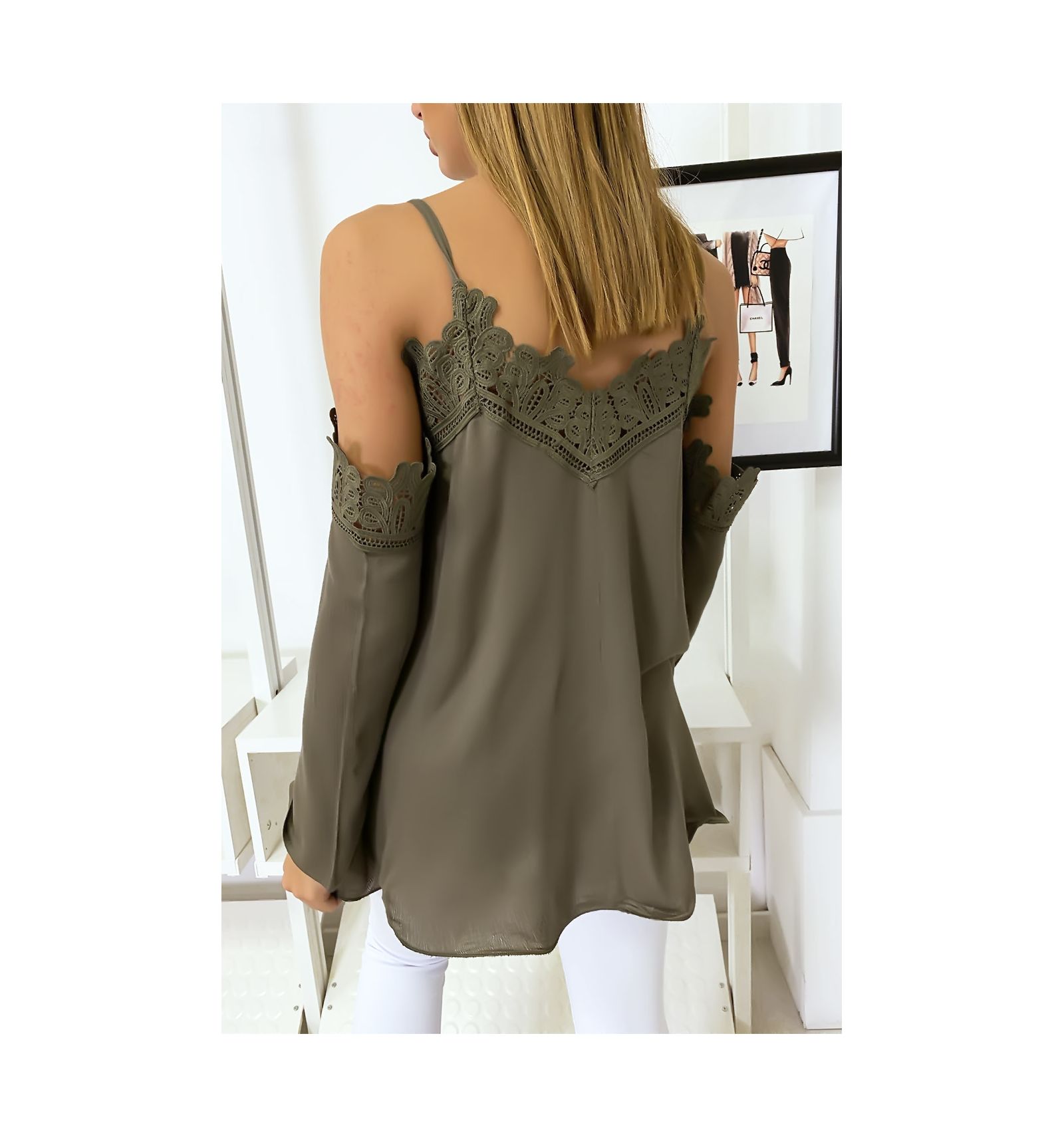 Top kaki dentelle Clearance